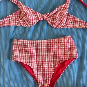 Billabong Red Plaid Bikini Set